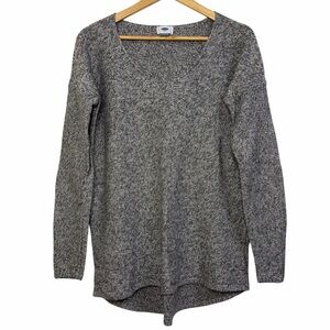 Old Navy Grey Marled Knit Sweater V-Neck Cotton Long Sleeve Size L